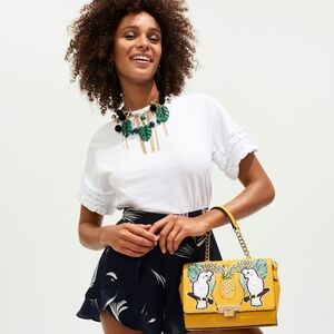 NWOT Yellow Designer Women's Bag with Parrot Design